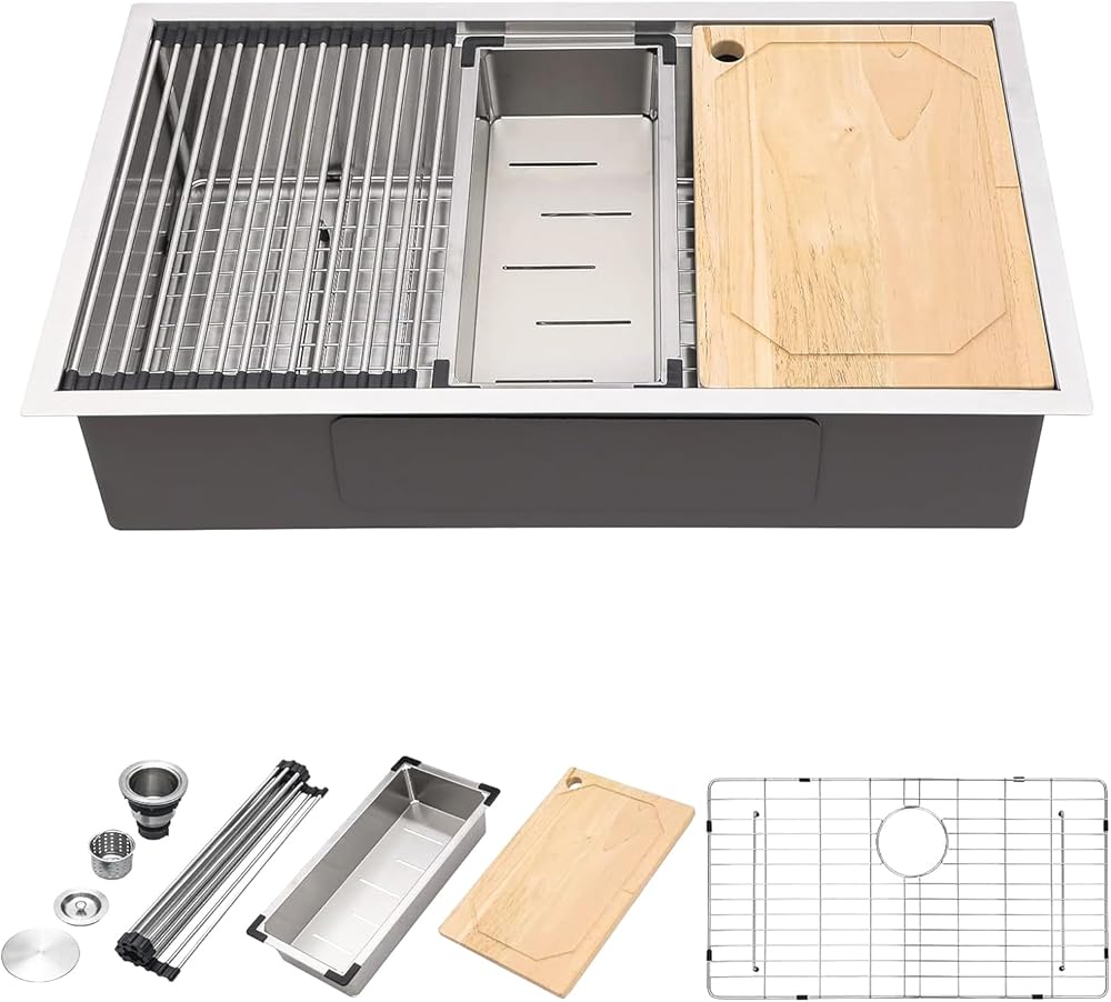 33 Inch Undermount Kitchen Sink - Zeayoun 33x19 Inch Kitchen Sink Stainless Steel Ledge Workstation Undermount Single Bowl Under Counter Deep Basin Rectangular Kitchen Sinks, 33