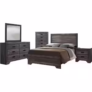 Hanover Bramble Hill 5-Piece Weathered Gray Bedroom Furniture Set with King-Size Bed Frame