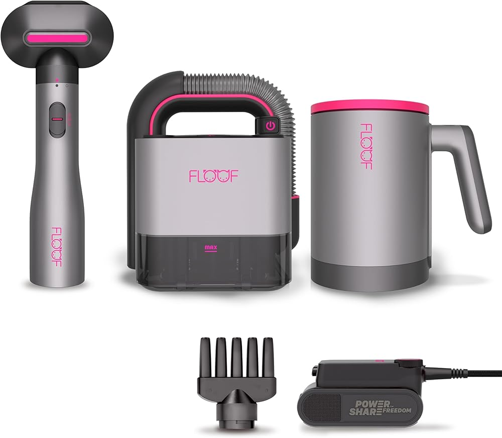 FLOOF Hand Vacuum Cordless Retractable, Pet Hair Vacuum, Pet Hair Dryer and Dog Paw Cleaner (Battery & Charger Included