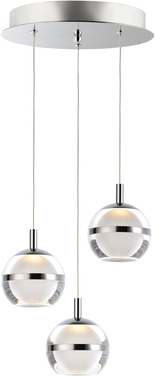 ET2 E24593-93PC Swank Metal Band with Acrylic/Frosted Orb Round Pendant Ceiling Lighting, 3-Light 18 Watts, 6