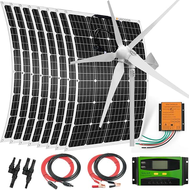1960 Watts 48V Solar Wind Hybrid Kit:8pcs 120W Flexible Monocrystaline Solar Panel+1000W Wind Turbine+Accessories.