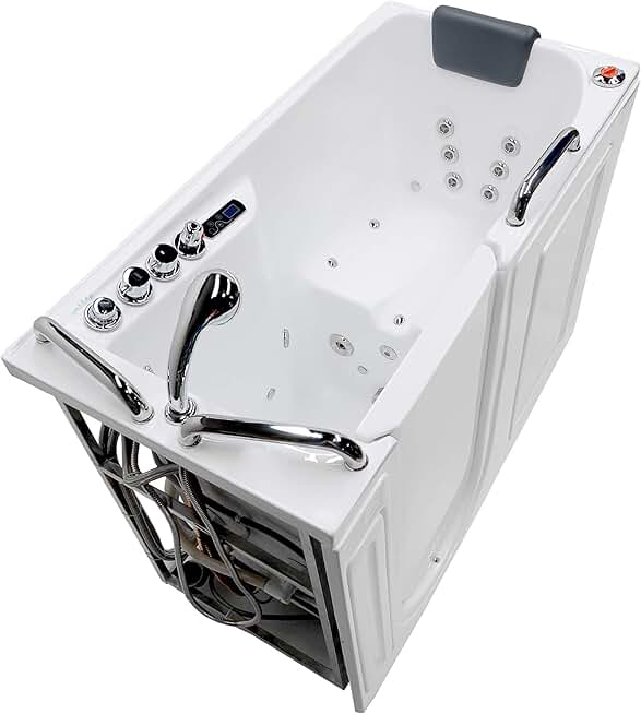 ANZZI Walk-in Bathtub 27'' x 53'' Left Drain Fully Loaded, Air Jets & Whirlpool Massage Jets, Hot Tub, Quick Fill, 6 Handheld Shower Sprayer, Aromatherapy, Bath Pillow, LED Lights 2753FLWL