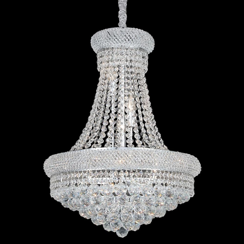 Crystal Chandeliers for Dining Room Light Fixture，Empire Style K9 Crystal Chandeliers for Entryway，12 Lights Chrome Luxury Chandeliers for Living Room Bedroom Stairway Foyer Hallway