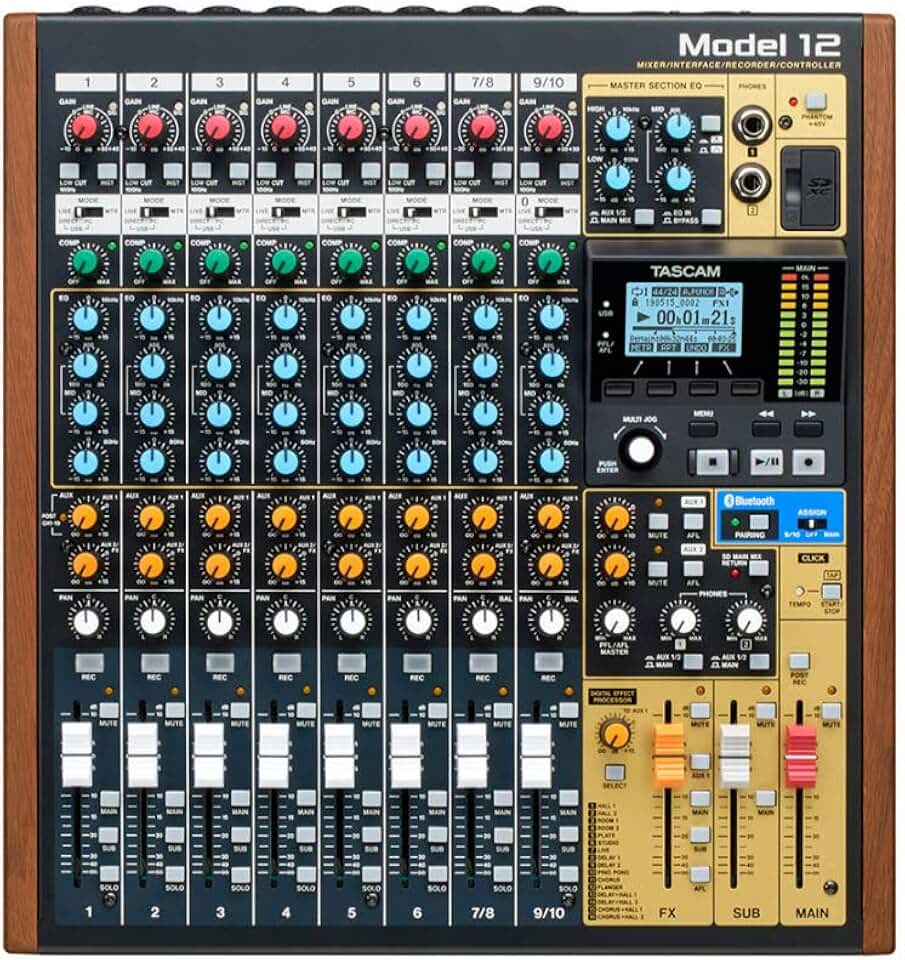 Tascam Model 12 All-in-One 12-track Digital Multitrack Mixing and Recording Studio, Mixer, USB Audio Interface and DAW Controller