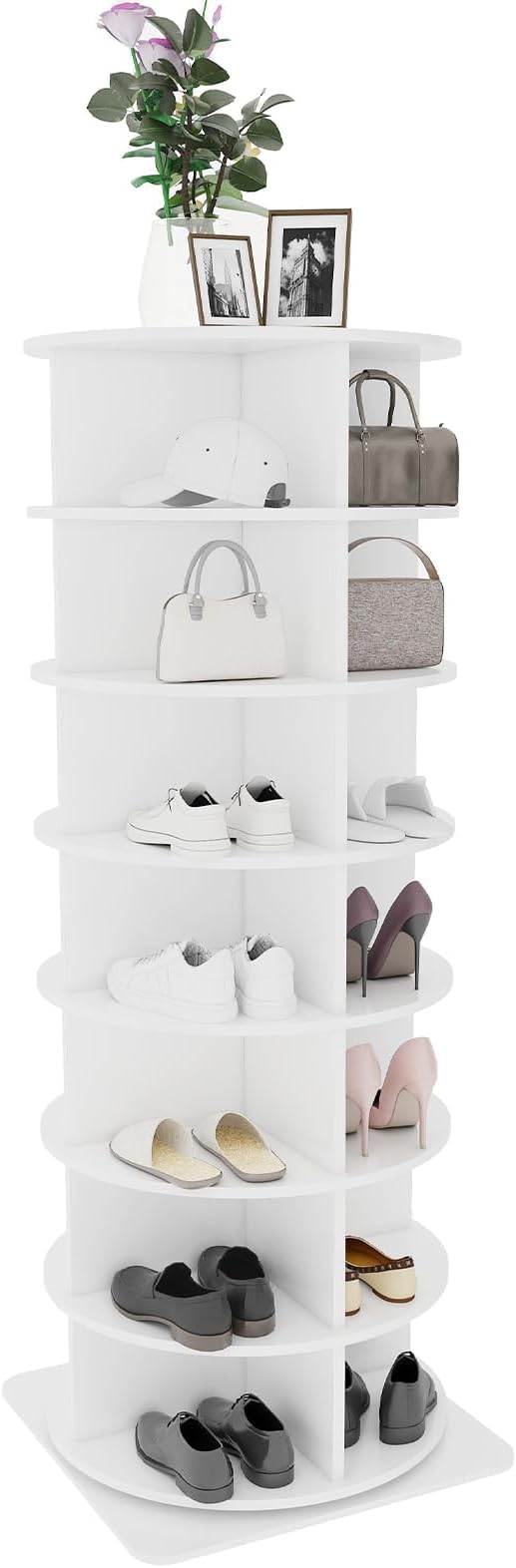 Rotating Shoe Rack Tower 7-Tier,Revolving 360 Shoe Rack Storage Round Carousel,MDF material,Vertical Handbag Rotate Shoes Closet Organization