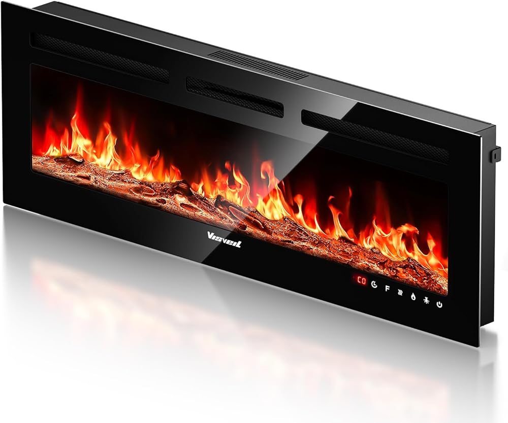 Electric Fireplace 50Inch,Realistic Flame Electric Fireplace Heater,Log Set/Crystal Flames 750-1500W with Timer Inserts/Wall Mounted/TV Stand Touch Screen & Remote