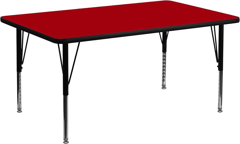 Flash Furniture Wren 30''W x 60''L Rectangular Red Thermal Laminate Activity Table - Height Adjustable Short Legs