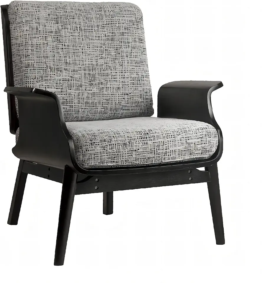 Raymen Accent Chair with Wood Frame,Mid Century Modern Wood Armchair, Reading Armchair with Removable Cotton-Linen Cushion,Upholstered Living Room & Bedroom,Reading Room