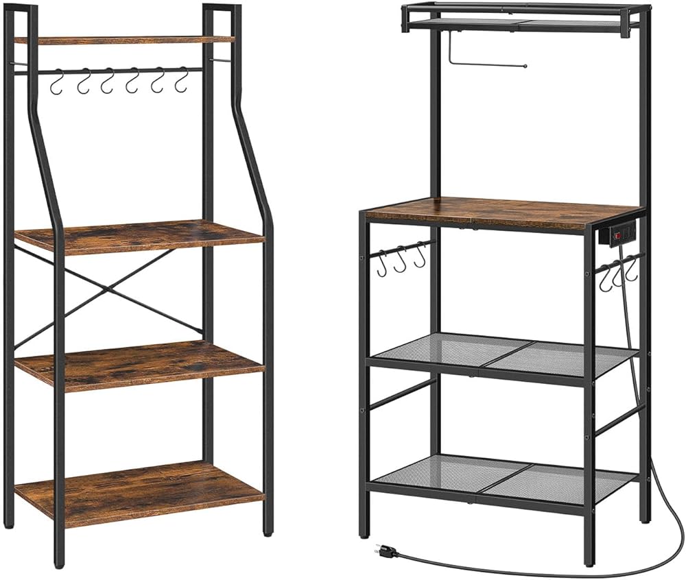 Bakers Rack, 4 Tier Microwave Stand Bakers Rack with Power Outlet, Kitchen Storage Shelf with Paper Holder BRHR6001Z-BRHR36E01