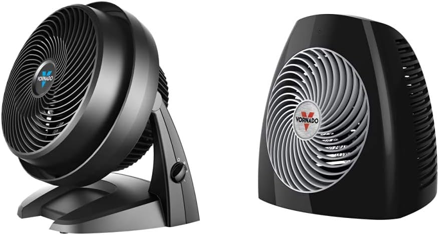 Vornado 630 Mid-Size Whole Room Air Circulator Fan & MVH Vortex Heater with 3 Heat Settings, Adjustable Thermostat, Tip-Over Protection, Auto Safety Shut-Off System, Black