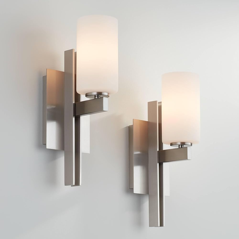 Possini Euro Design Ludlow Modern Wall Light Sconces Set of 2 Brushed Nickel Metal Hardwired 4 1/2