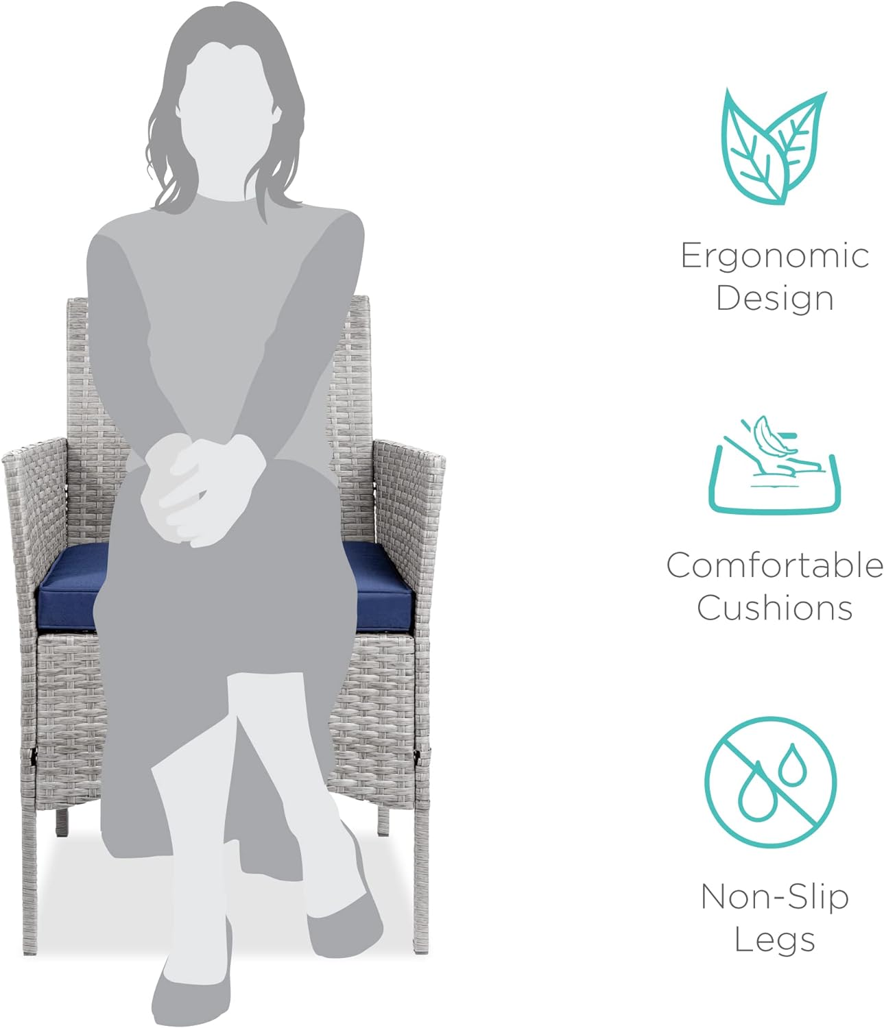 Best Choice Products 3-Piece Outdoor Wicker Conversation Bistro Set, Space Saving Patio Furniture   Gray/Navy