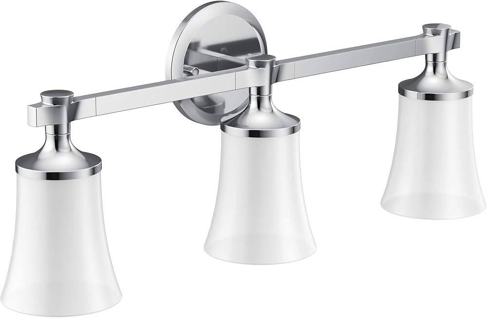 Moen YB0363CH Flara 3-Light Dual-Mount Bath Bathroom Vanity Light Fixture with Frosted Glass, Chrome