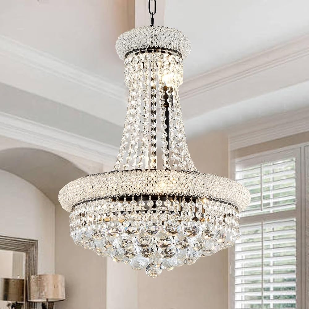 Modern Black Crystal Chandelier Lights - Diameter 18 inches Ceiling Haning Chandeliers, Pendant Lighting for Living Room, Dining Room, Foyer, Entryway, Hallway