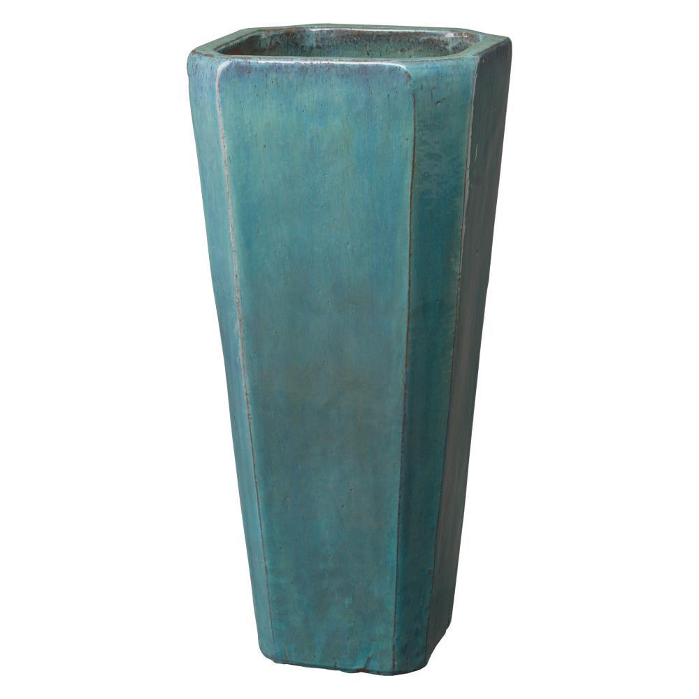 15-in W x 35-in H Teal Ceramic Planter