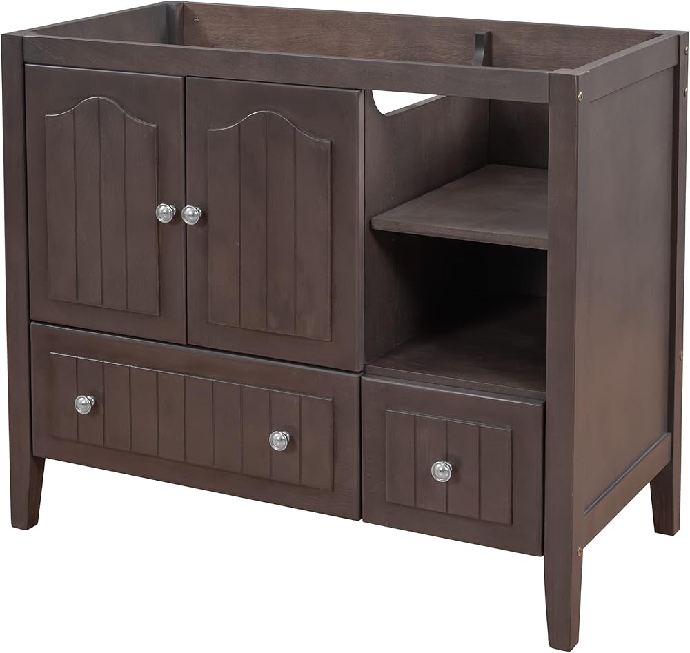 Merax Bathroom Vanity Cabinet Base Only, Storage Organizer with Drawer, Solid Wood Frame with Painted Finish, Center Undermount/Drop-in Sink Available (Not Included), 36