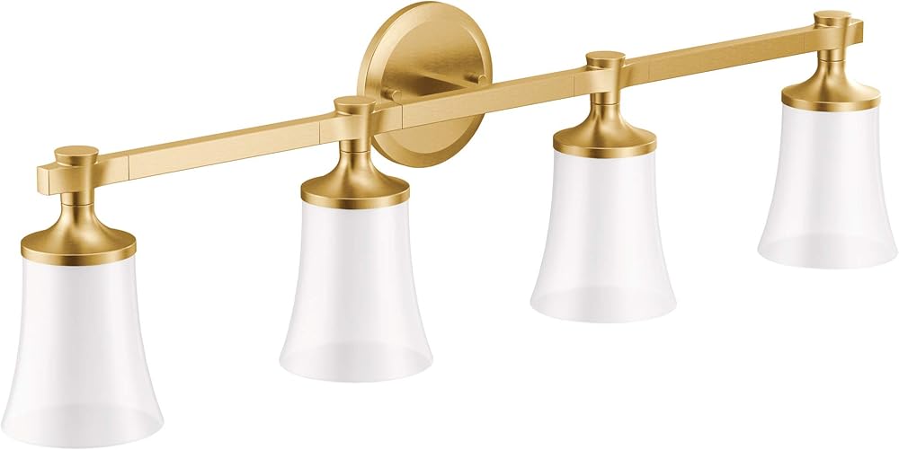 Moen YB0364BG Flara 4-Light Dual-Mount Bath Bathroom Vanity Light Fixture with Frosted Glass, Brushed Gold