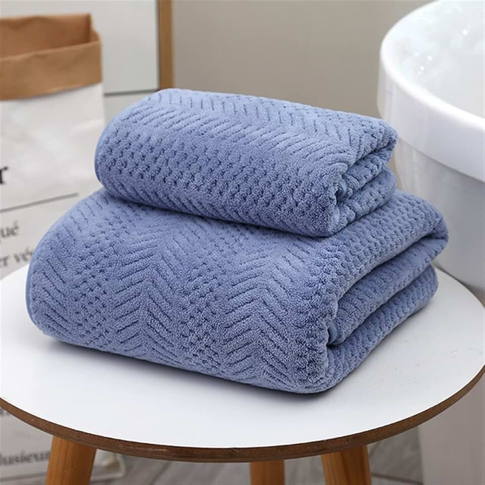 Edging Coral Fleece Face Towel Big Bath Towel Set of 2 Soft Absorbent Thick Adult Geometric Beach Towel (Color : E Size : 35 X 75 cm+70 X 140 cm) (E 35 X 75 cm+70 X 140 cm)