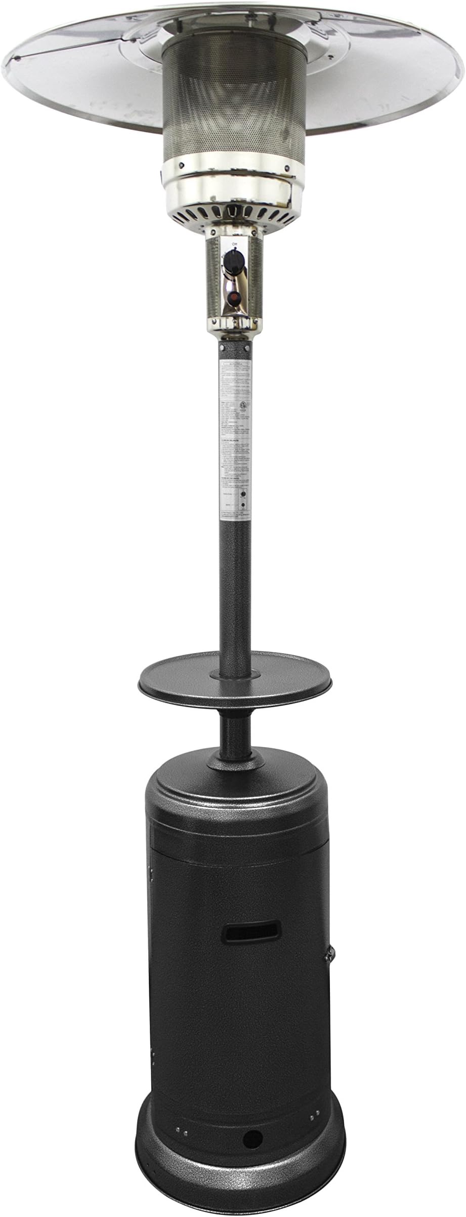 Hiland HLDS01-CB 48,000 BTU Propane Patio Heater w/Wheels and Table, Large, Hammered Silver