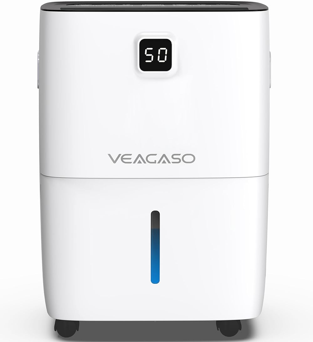 5500 Sq. Ft Dehumidifier for Basement with Drain Hose, VEAGASO 80 Pints Dehumidifiers for Home Large Room Bathroom with Water Tank, Intelligent Humidity Control, Auto Defrost, 24H Timer, Child Lock