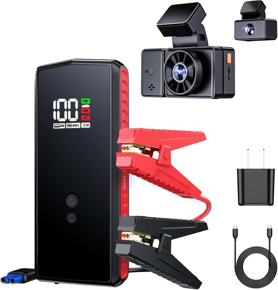 【Bundle: Vantrue E3 Dash Cam+JS1 Jump Starter】 Vantrue E3 3 Channel WiFi GPS Dash Cam, 2.7K+1080P Front and Rear, Front and Inside, 1944P+1080P+1080P 3 Way Dash Camera
