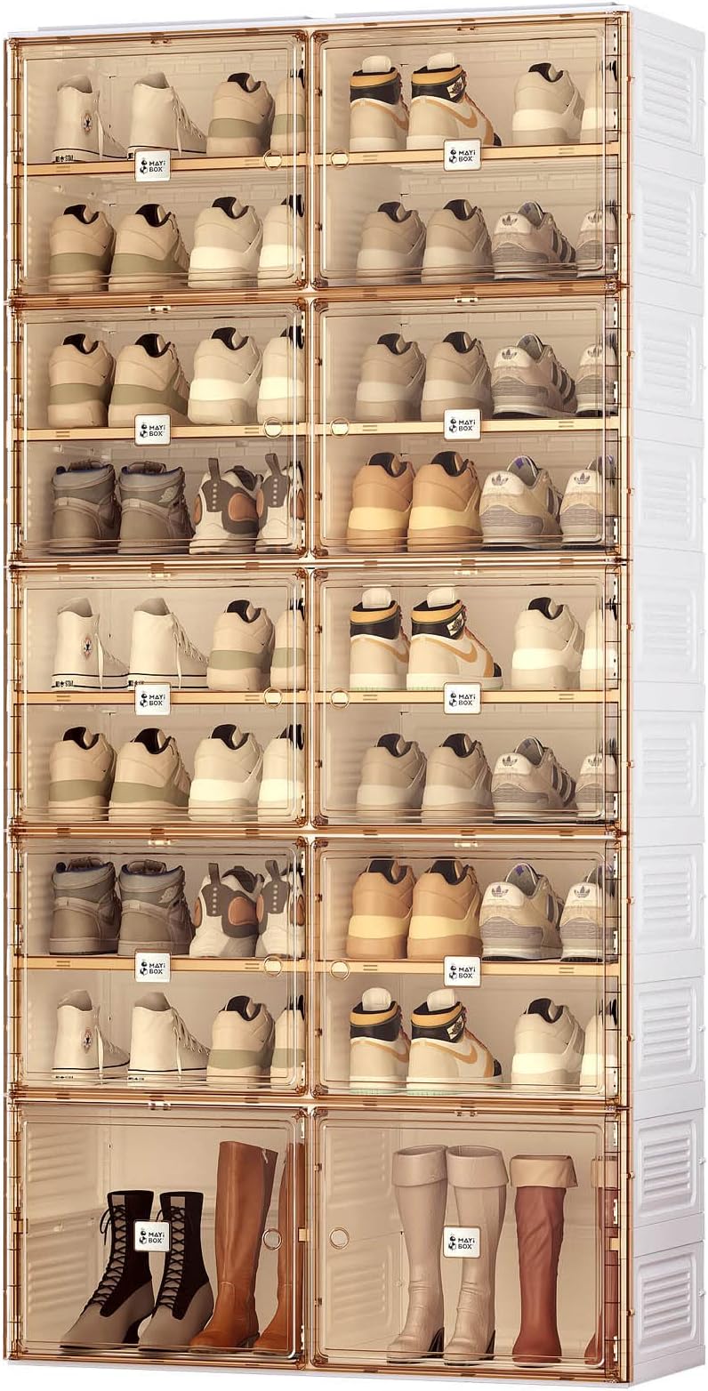 Portable Shoe Rack Organizer for Closet Entryway, Stackable Sneaker Storage Shoe Cabinet with Magnetic Clear Door, Large Plastic Storage containers Bins with Lids 9 Tiers 36 Pairs