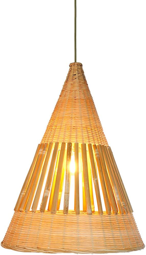 Tapered Woven Bamboo Pendant LampHand-Woven Wicker Chandelier Farmhouse Single Head Hanging Lamp Bamboo Woven Light Fixture for Kitchen Island Living Room