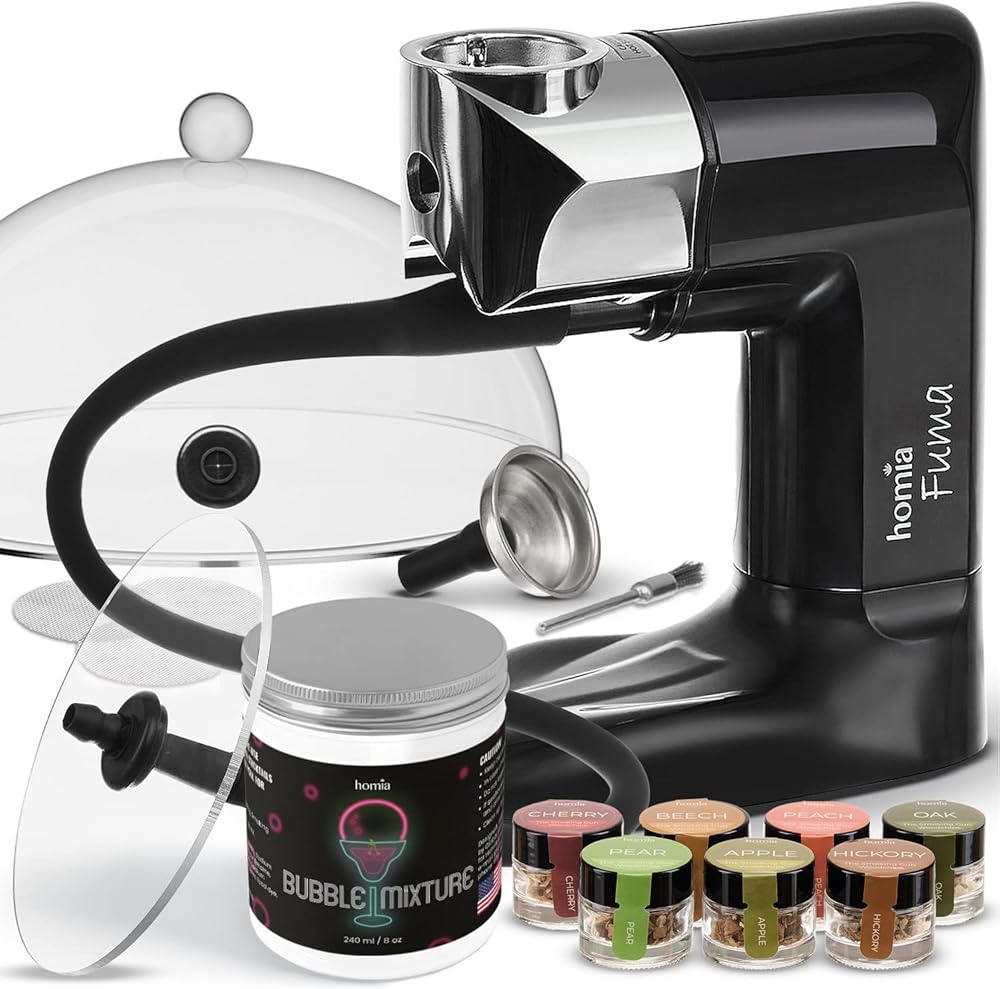 Smoking Gun Wood Smoke Infuser - Extended Kit, 14 PCS, Smoker Machine with Accessories and Wood Chips and Smoking Gun Bubble Mixture, 8 Oz - Proudly made in USA