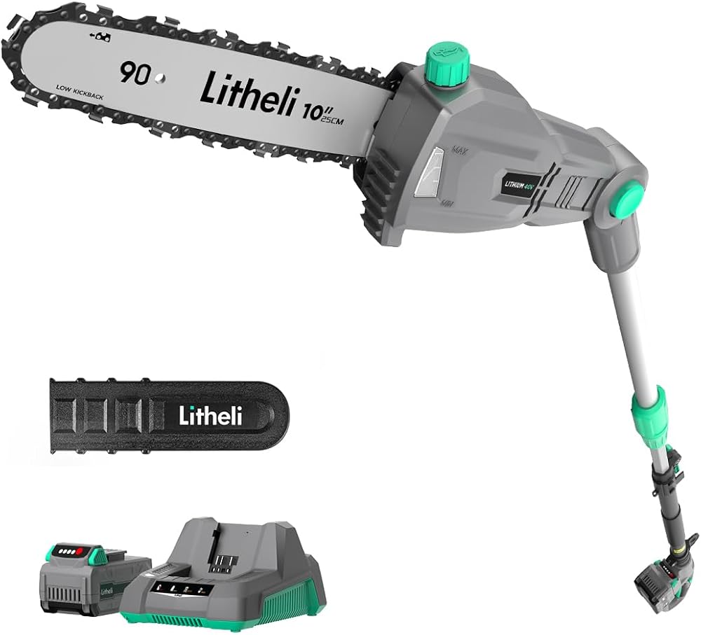 Litheli Cordless Pole Saw,10-Inch 40V Saws for Tree Trimming, Battery Saw Branch Cutting, Pruning, 2.0Ah & Charger Included