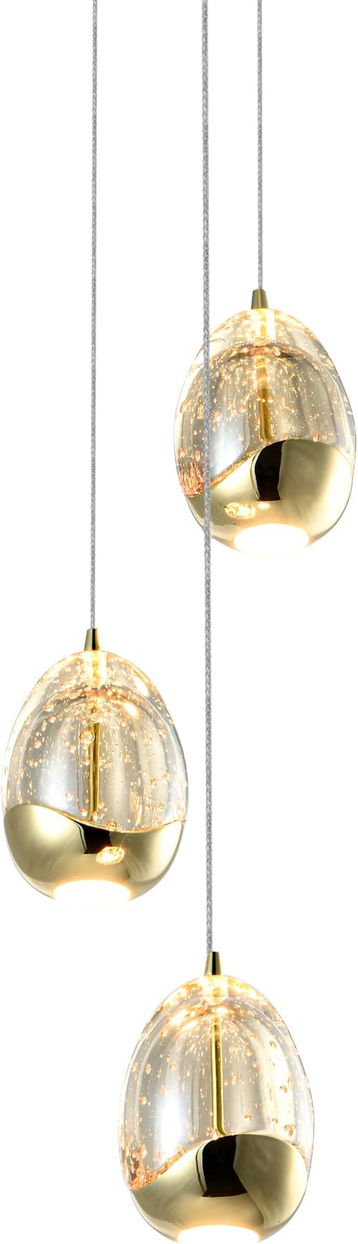 VONN Lighting Venezia VAP2203GL 3-Light Integrated LED ETL Certified Pendant Lighting Height Adjustable Chandelier with Champagne Glass Shades, Gold
