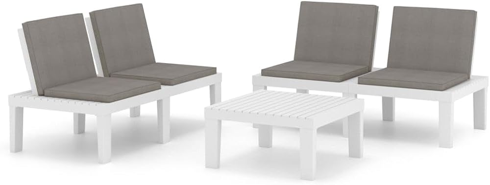 vidaXL Patio Furniture Set 3 Piece, Patio Conversation Set with Cushions, Outdoor Bench Chair with Coffee Table for Garden, Modern, Plastic White
