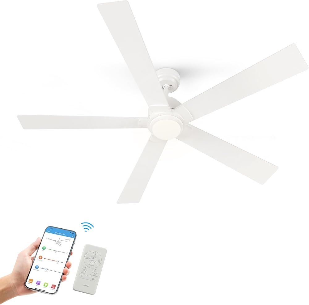 SMAAIR Smart Ceiling Fan with Light, 60inch Indoor and Outdoor ceiling fan with Remote, Compatible with Alexa/Google Assistant/Siri Shortcut, App control with Timer and Schedule(White)