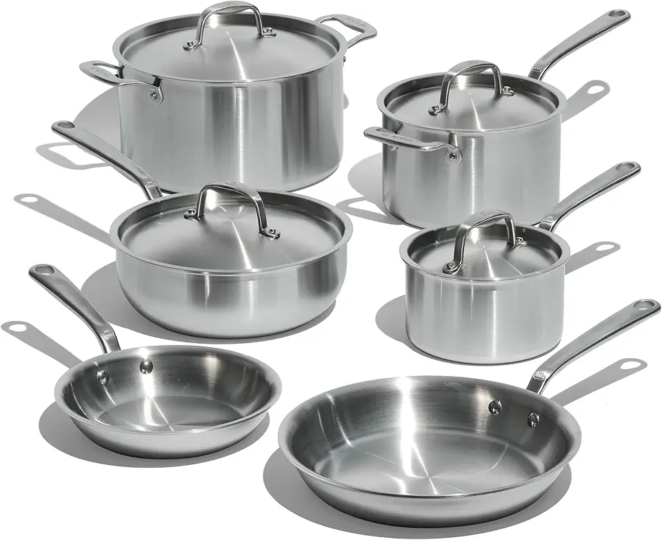 Made In Cookware - 10 Piece Stainless Steel Pot and Pan Set - 5 Ply Clad - Includes Stainless Steel Frying Pans, Saucepans, Saucier and Stock Pot W/Lid - Professional Cookware - Crafted in Italy