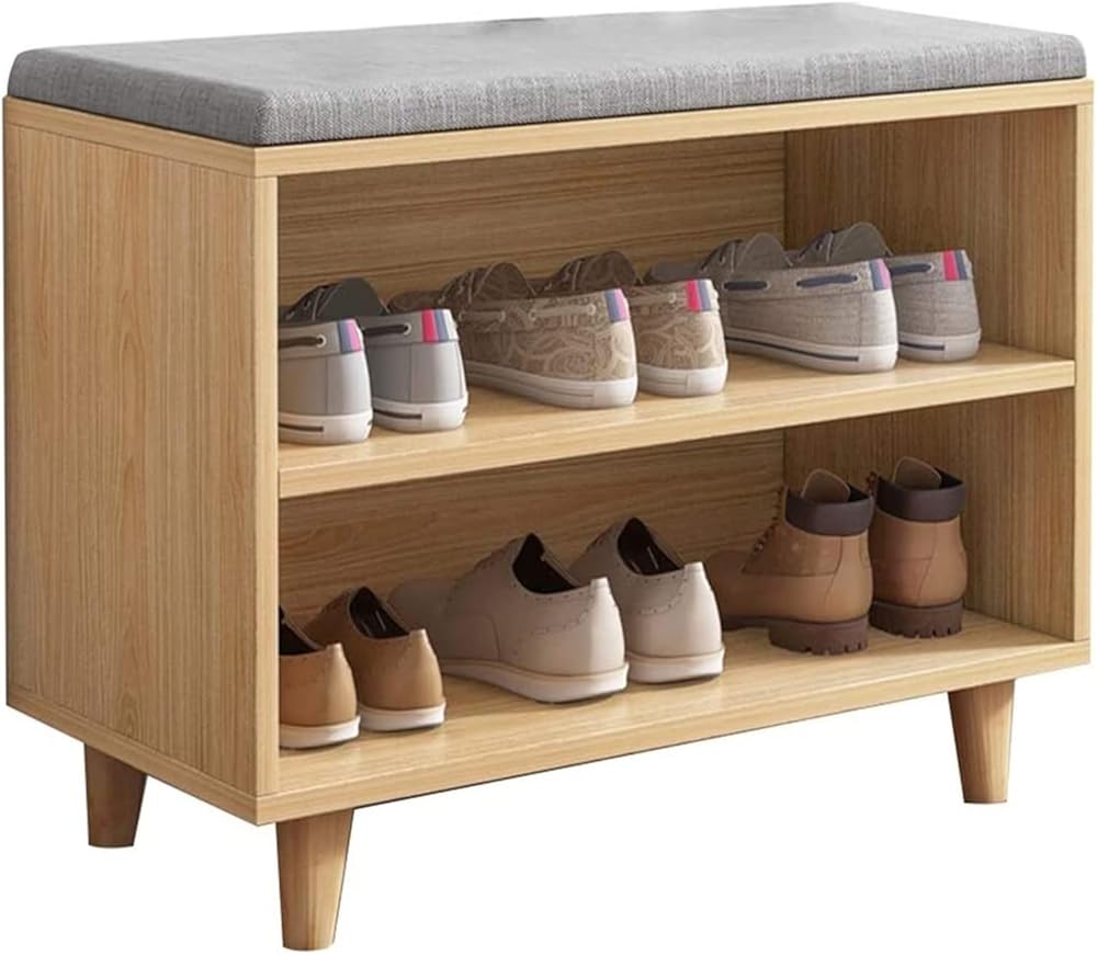 Shoe Storage Bench Entryway Hallway Furniture, Shoe Bench Rack with Seat Porch Corner, Small Shoe Changing Stool Home Bedroom Multifunctional Double-Layer Storage Shoe Cabinet(60*30*45cm)