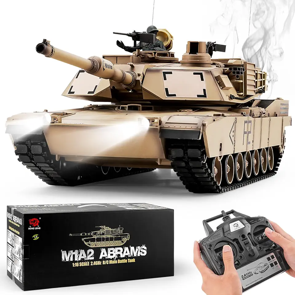 RC Tanks US M1A2 Abrams Army Tank, HengLong 1: 16 2.4ghz M1A2 Abrams Main Battle Tank Model, Remote Control Tank Vehicles with Sound & Light for Ages 14+