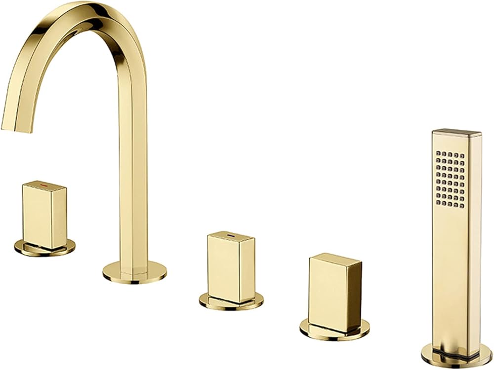 Basin Faucet with Pull-Out Shower, All Copper Split Bathtub Faucet, Bathroom Hot And Cold Mixer Tap, Five-Piece Shower Faucet Set, Electroplating,A