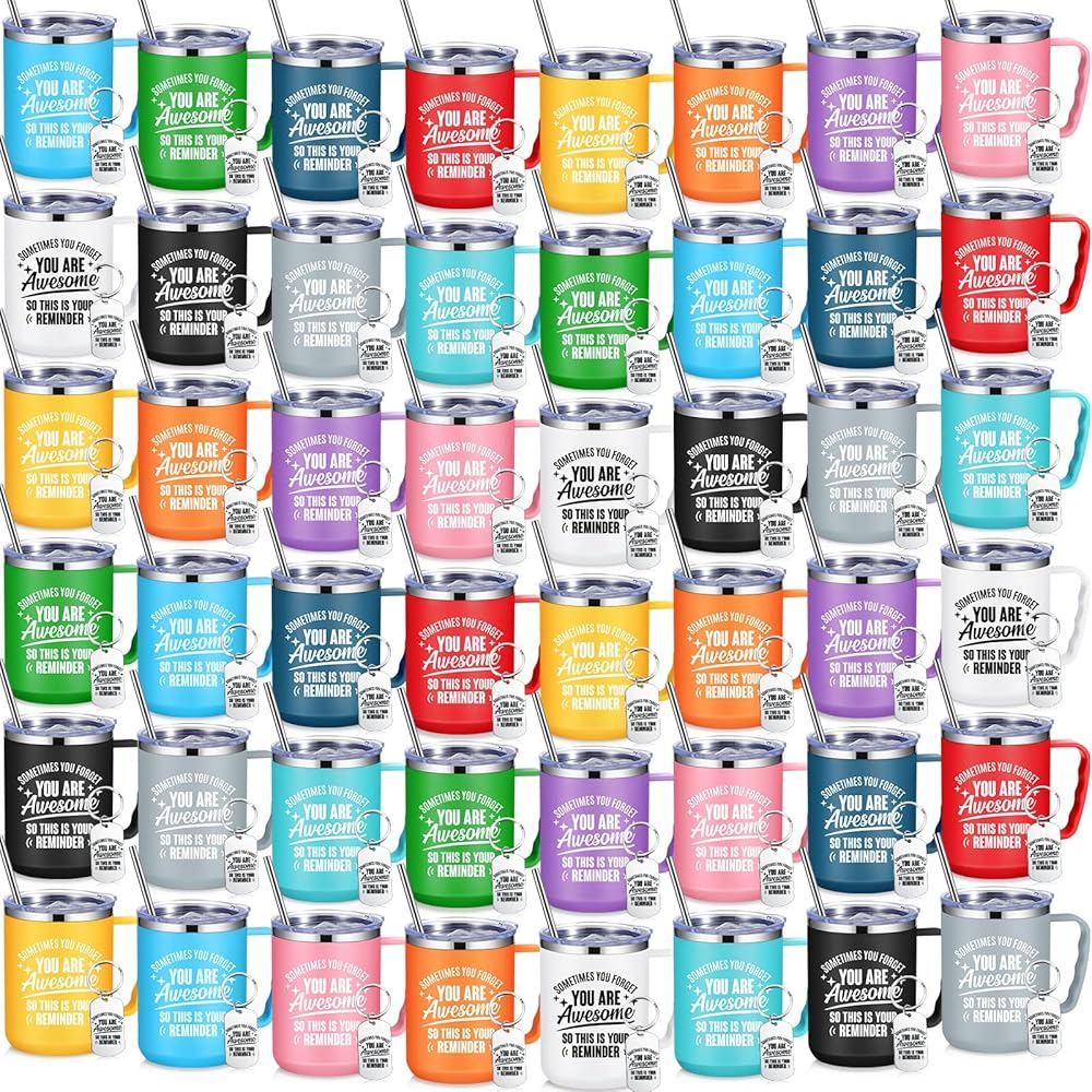 48 Sets Employee Appreciation Coffee Mug Gift 17oz Insulated Stainless Steel Tumbler with Handle and Keychains Thank You Gift for Coworkers Teacher