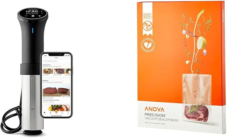 Anova Culinary Sous Vide Precision Cooker 3.0 (WiFi), 1100 Watts & Precision Vacuum Sealer Bags (Pre-cut),Clear
