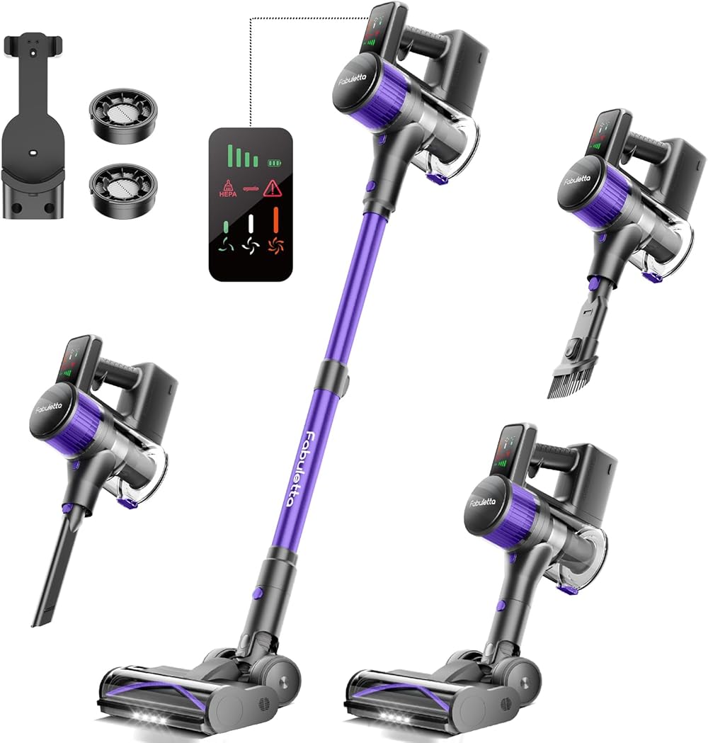 FABULETTA Max 38Kpa Cordless Vacuum Cleaner, 500W Stick Vacuum Cleaner with Brushless Motor, 6 in 1 Wireless Vacuum Cleaner Up to 55 Mins Runtime, Great for Pet Hair/Carpet/Hard Floor, Deep Purple