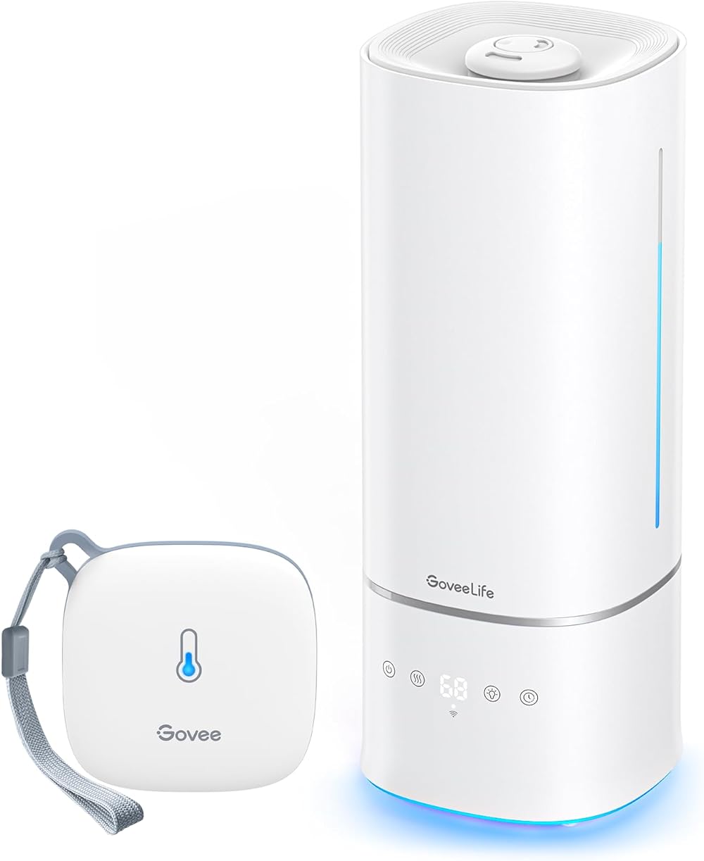 GoveeLife Humidifiers for Bedroom, 6L Top Fill Cool Mist Humidifier for Large Room H7142 Bundle with GoveeLife Smart Hygrometer Thermometer H5179