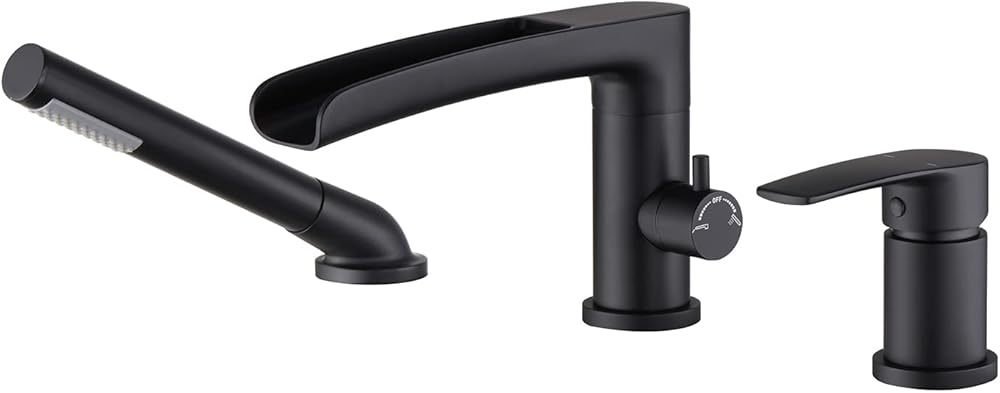 Waterfall Roman Tub Faucet Black Deck Mount Bathtub Faucets Brass Tub Filler Bathroom Faucets with Hand Shower