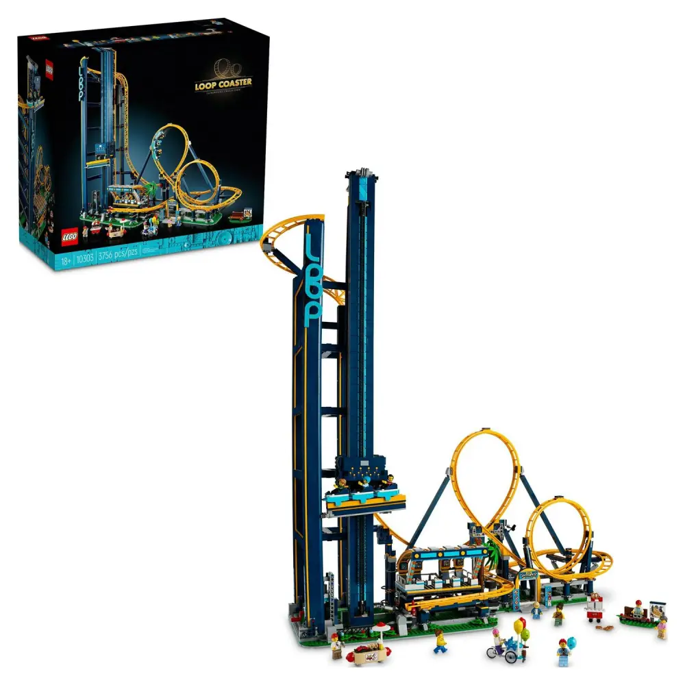 LEGO Icons Loop Coaster Set 10303, Model Building Kit for Adults, Amusement Park Funfair Track with Passenger Train, Great Gift Idea