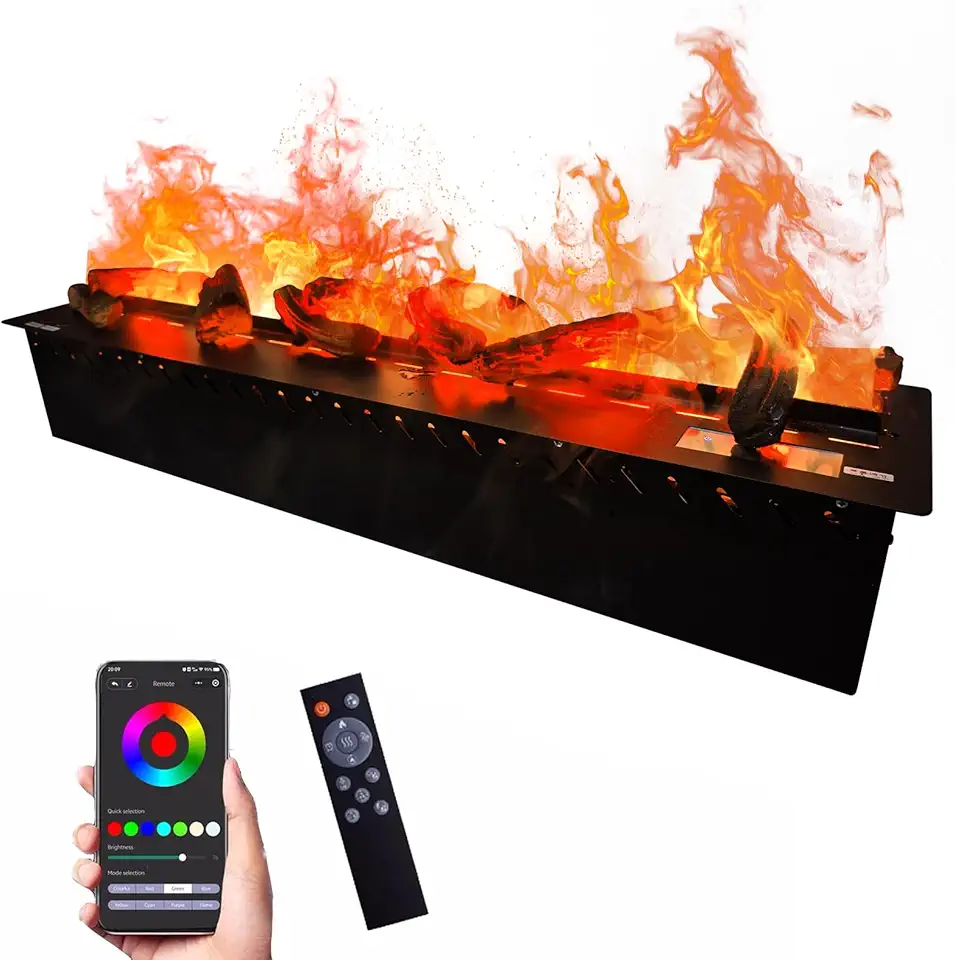 39.37 Inch 3D Charcoal Water Vapor Fireplace Atomizing Fireplace Recessed Electric Fireplace Remote Control with Timer Touch Simulation Flame Touch Flame Multiple Colors