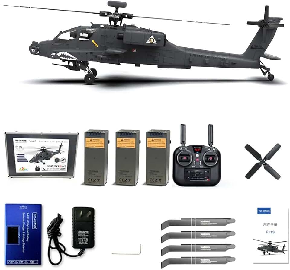 YU Xiang F11-S RC Helicopter with Camera, 1/32 Scale AH-64 6CH 6-Axis Gyro Remote Control Aircraft Helicopter, 2.4G 6G/3D RC Aircraft Model Toys (RTF GPS Smart Version)