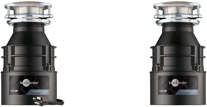 InSinkErator Garbage Disposal with Power Cord, Badger 1, Standard Series & InSinkErator Badger 5 Garbage Disposal, Standard Series 1/2 HP Continuous Feed Food Waste Disposer, Black, Set of 1