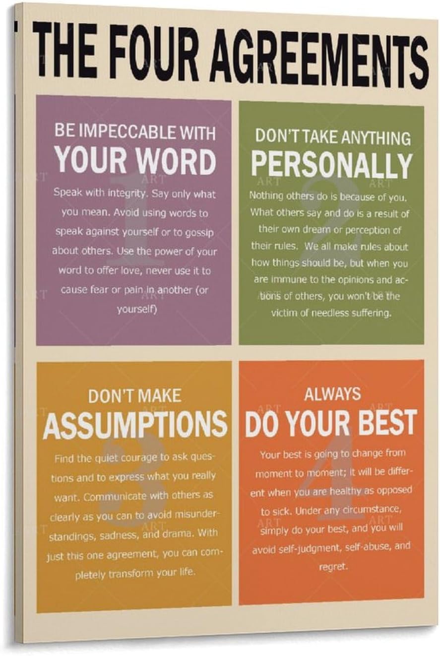 generic The Four Agreements Poster Home Posters Bedroom Decor Painting Canvas Wall Art Living Room Posters Gifts 24x36inch(60x90cm), Frame-style