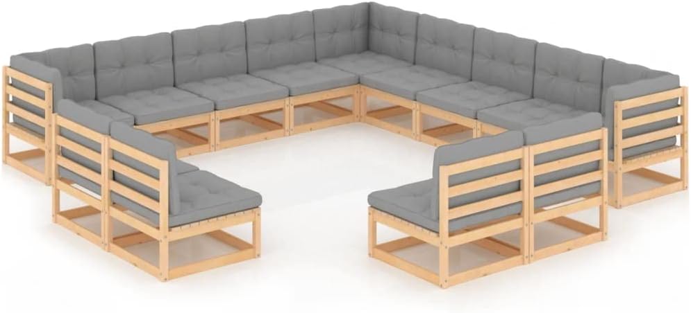 13 Piece Patio Lounge Set with Cushions,Outdoor Sectional Sofa Conversation Set,Coffee Table for Yard and Bistro,Perfect for Patio, Garden, Porch, or Front Yard Area, Solid Pinewood