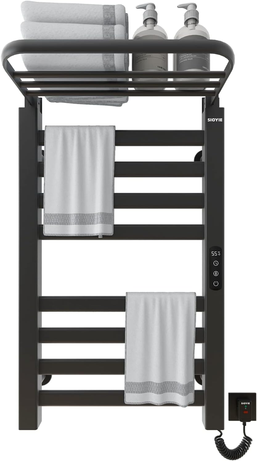 Heated Towel Rack, WiFi Towel Warmer Rack, Heated Towel Racks for Bathroom, 200W, 17.7 x 29.5 in, 1-9H Timing, 86-158°F, Wall Mounted, with Intelligent Touch Screen Timer, US Plug-WiFi Black Right