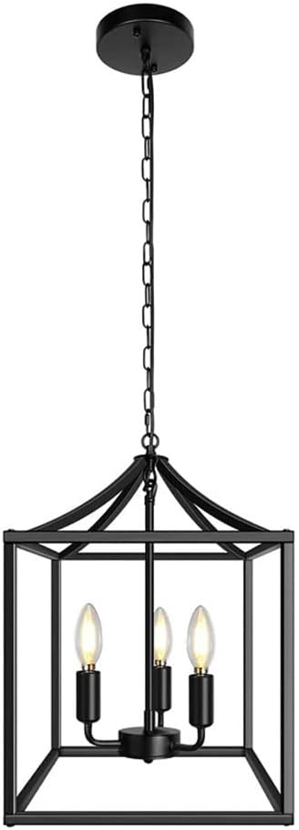 4-Light Cluster Pendant Lighting Fixture Industrial Kitchen Island Chandelier, Square Metal Hanging Ceiling Swag Lamp, E14 Farmhouse Suspended Lamps for Entryway Restaurant