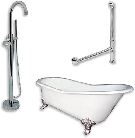 St67-150-pkg-cp-nh Cast Iron Slipper Clawfoot Tub 67 X 30 With No Faucet Drillings And Complete Polished Chrome Modern Freestanding Tub Filler With Hand Held Shower Assembly Plumbing Packagein Faux Copper